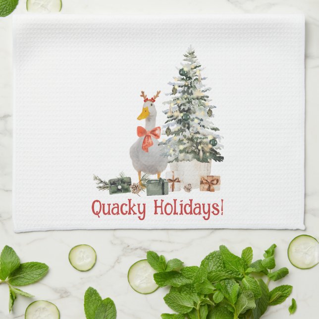 Quacky Holidays Festive Cute Duck Tea Towel (Folded)