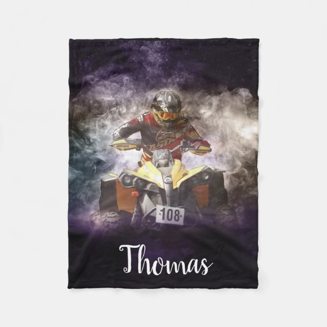 Quad 4 Wheeler ATV Motocross Racing Personalised Fleece Blanket (Front)