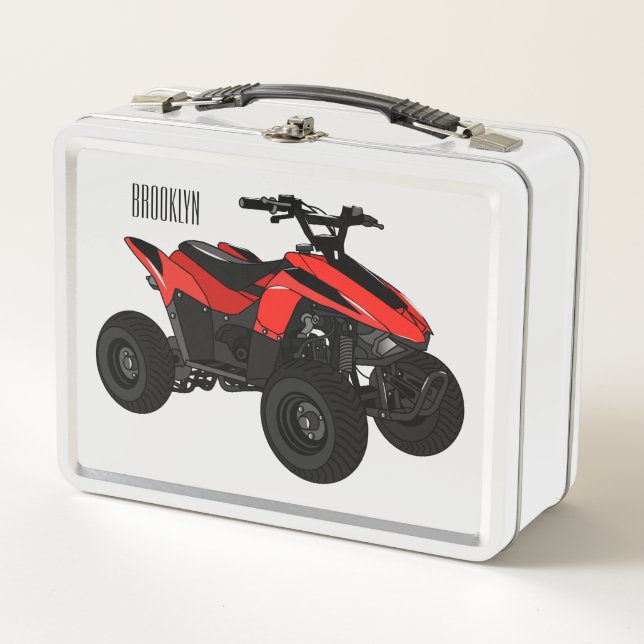 Quad bike atv cartoon illustration  metal lunch box (Front)