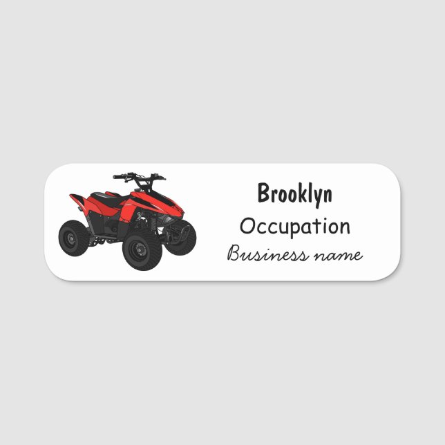 Quad bike atv cartoon illustration name tag (Front)