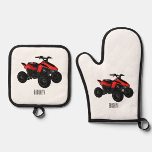 Quad bike atv cartoon illustration  oven mitt & pot holder set