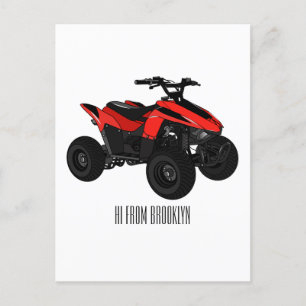Quad bike atv cartoon illustration postcard