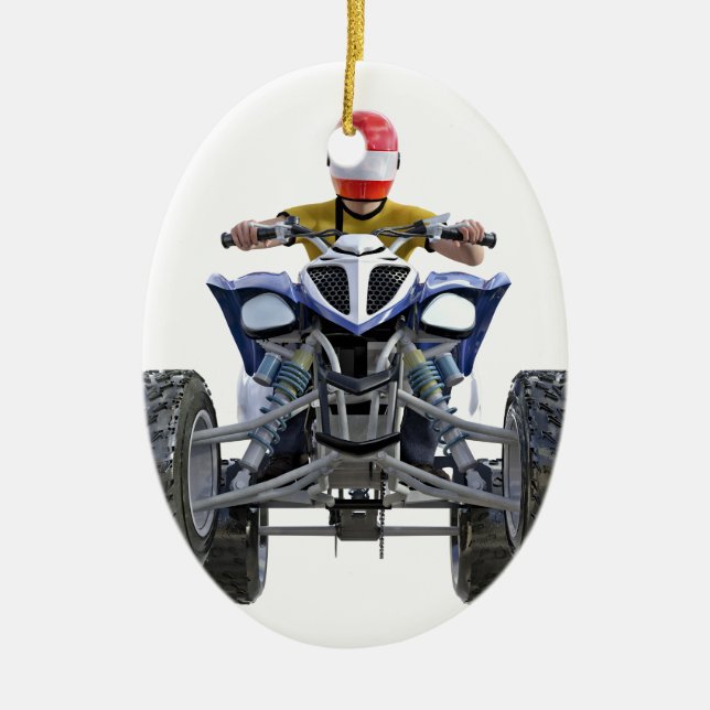 Quad Bike ATV Popping a Wheelie to the Front Ceramic Ornament (Front)