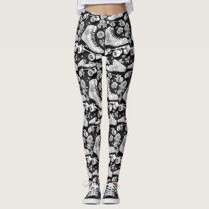 Quad skates roses Black White Design    Leggings