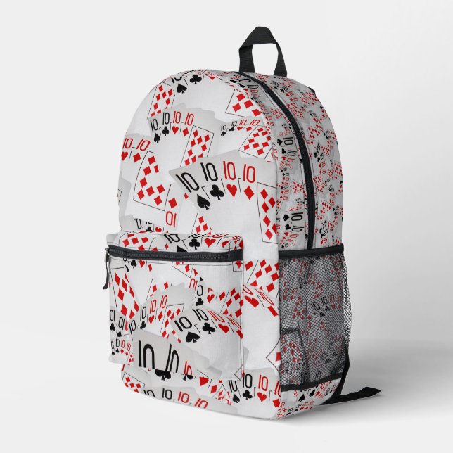 Quad Tens Poker Cards Layered,  Printed Backpack (Back Corner Right)