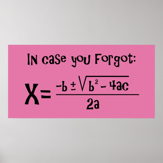 Quadratic Formula Reminder Poster (Front)