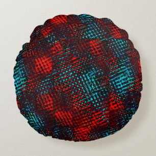 Quadriculados riscados de cor azul claro, vermelho round cushion