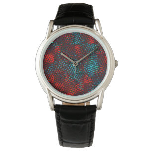 Quadriculados riscados em azul claro, cor vermelho watch
