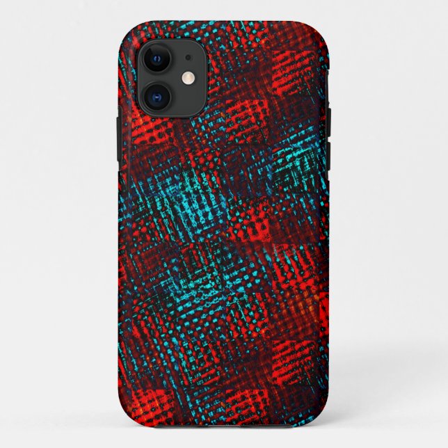 Quadriculados riscados em azul claro e vermelho. Case-Mate iPhone case (Back)