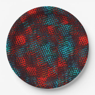 Quadriculados riscados em vermelho e azul claro. paper plate