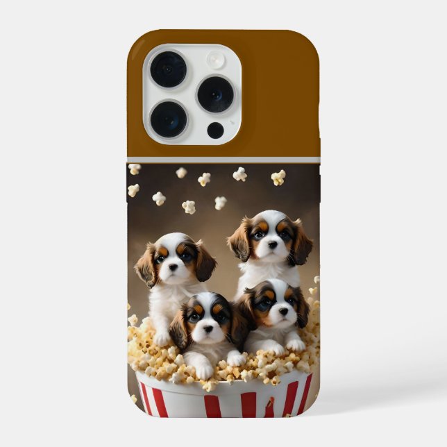 Quads Cavalier Spaniel Puppies In The Popcorn, iPhone Case (Back)