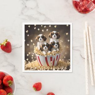 Quads Cavalier Spaniel Puppies In The Popcorn, Napkin