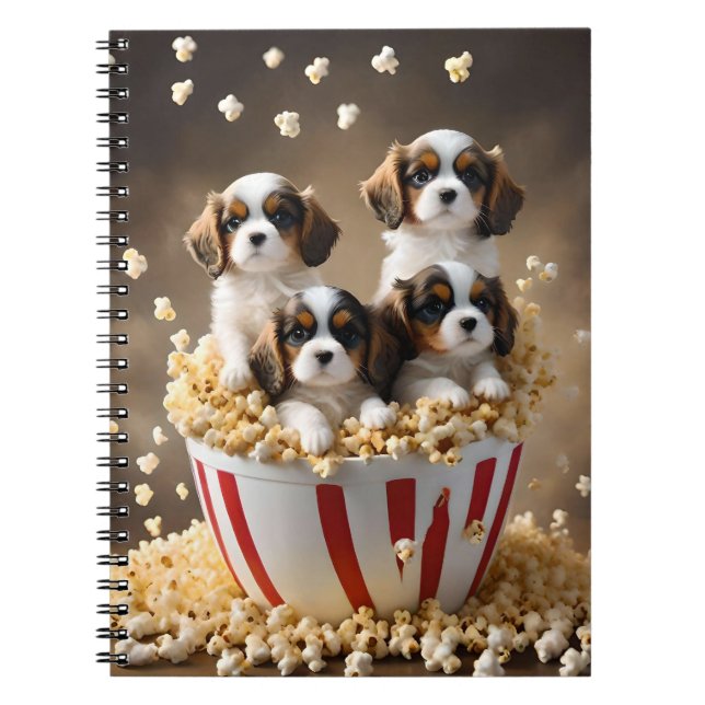 Quads Cavalier Spaniel Puppies In The Popcorn, Notebook (Front)