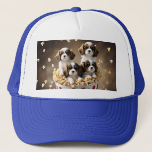 Quads Cavalier Spaniel Puppies In The Popcorn, Trucker Hat