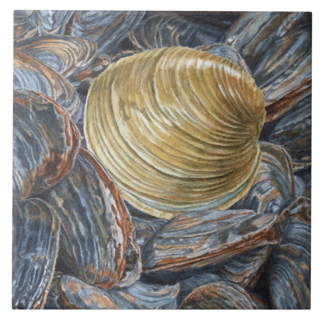Quahog and Clams Ceramic Tile (Front)