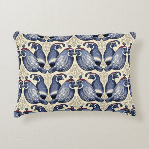 Quail Bird Navy and Cream Accent Pillow