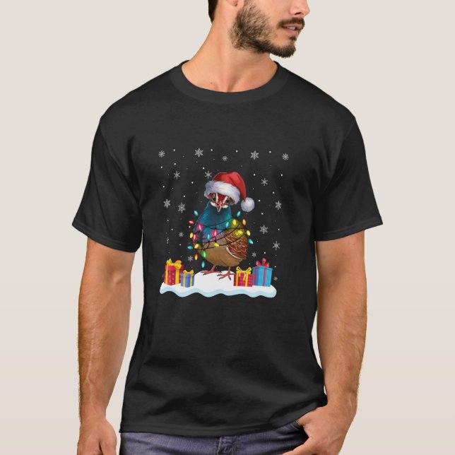 Quail Bird Santa Hat Christmas Tree Light Xmas Paj T-Shirt (Front)