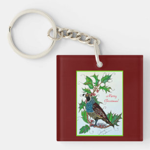 Quail Christmas Key Ring