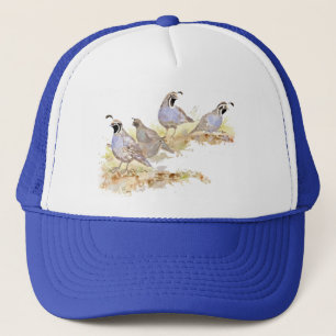 Quail Family Watercolor Bird Art  Trucker Hat