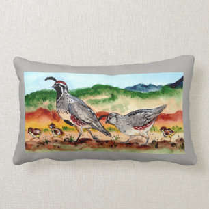 Quail Family with Babies Peeps Grey, Accent Pillow