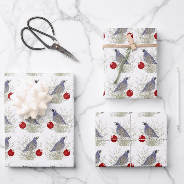 Quail Holiday Wrapping Paper Sheets (Front)