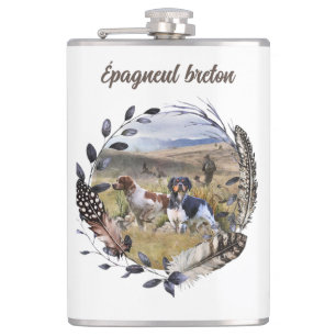 Quail Hunting with a Brittany Spaniels, Art Hip Flask