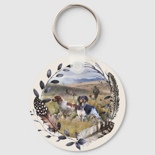 Quail Hunting with a Brittany Spaniels, Art  Key Ring (Front)