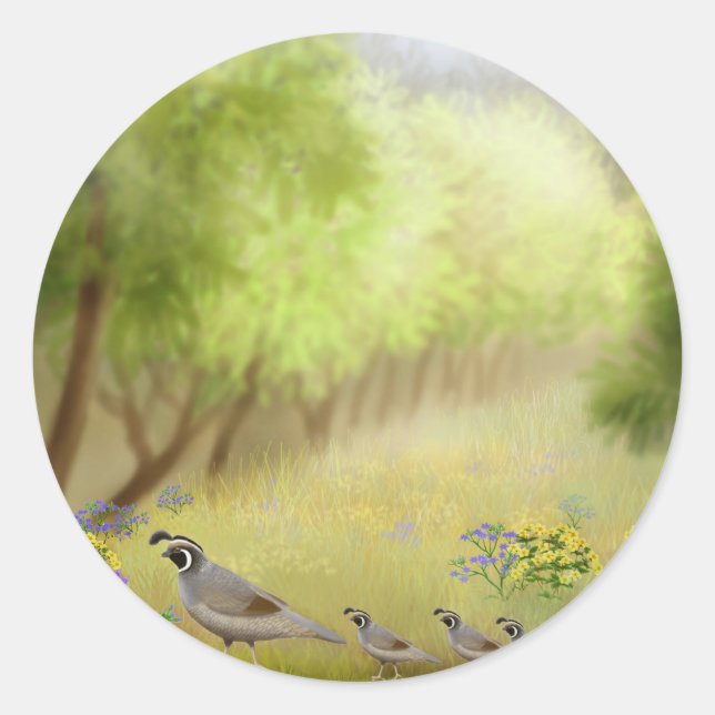 Quail in a Meadow Sticker (Front)