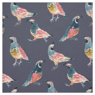 QUAIL O'CLOCK California Quails Midnight Blue Fabric