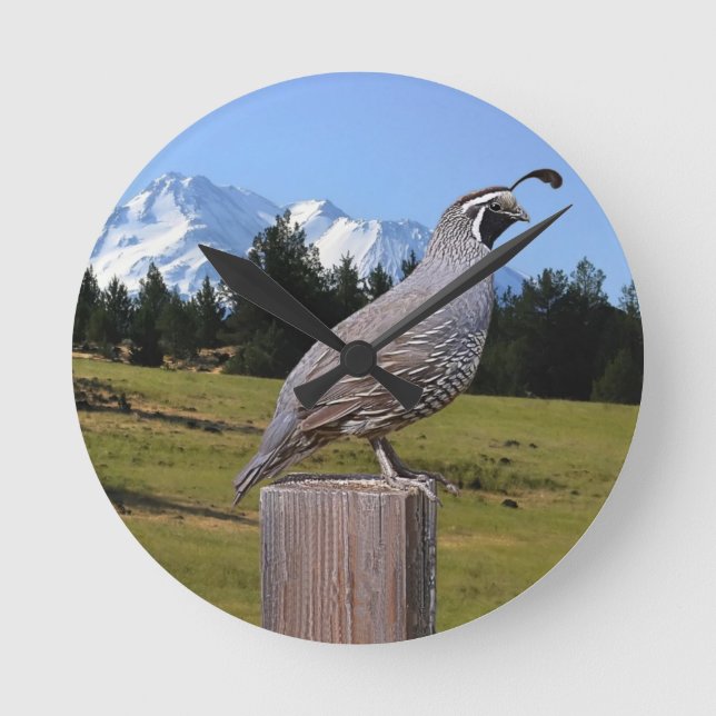 QUAIL ON DREAM POINT ROUND CLOCK (Front)