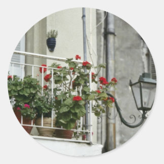 Quaint Balcony In Old Town Corfu flowers Classic Round Sticker