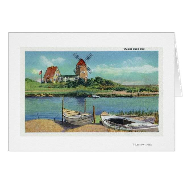 Quaint Cape Cod, View of Windmill and Boats (Front Horizontal)