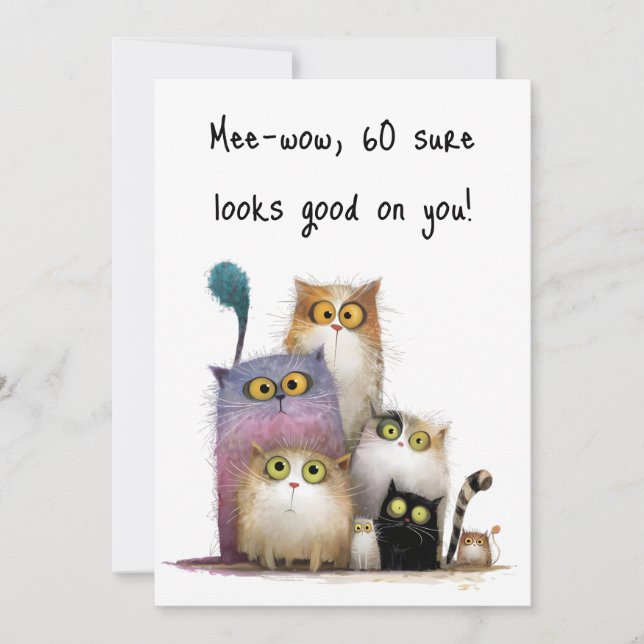 Quaint Cats with Big Eyes 60th Birthday Flat Card (Front)
