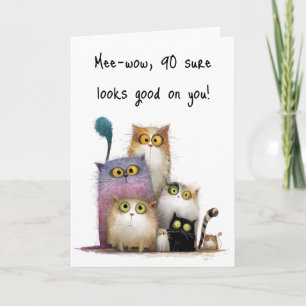 Quaint Cats with Big Eyes 90th Birthday Greeting Card