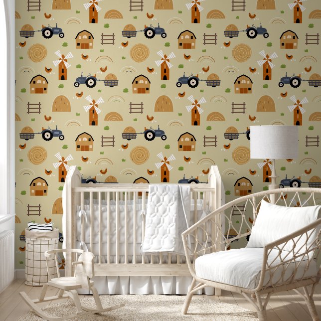Quaint Country Farmland Childs Bedroom Wallpaper (Kids)