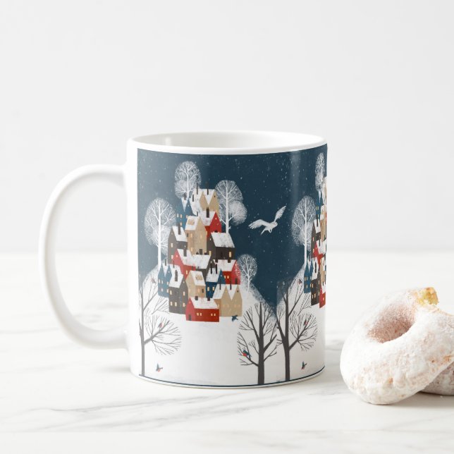 Quaint Country Village In The Snow Coffee Mug (With Donut)