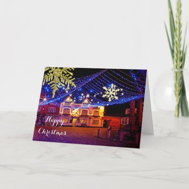 Quaint English Village Festive Christmas Scene Holiday Card (Front)