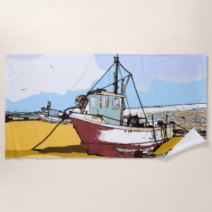 Quaint Fishing Boat   Beach Towel