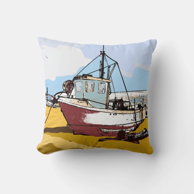 Quaint Fishing Boat Cushion (Front)