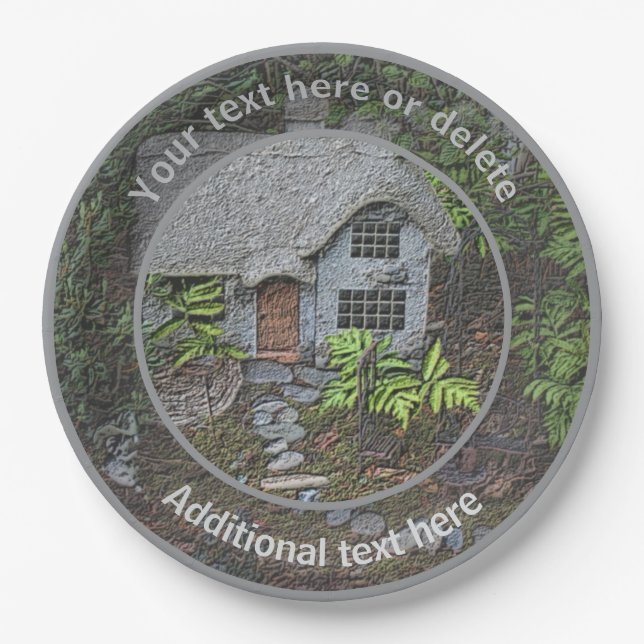 Quaint Flower Garden Cottage Personalised Party Paper Plate (Front)