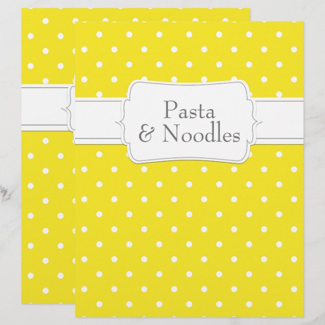 Quaint Grey & Yellow Polka Dot Recipe Divider (Front/Back)