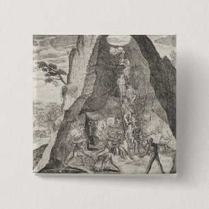 Quaint Picture of the Toilers in Mines of 15 Cm Square Badge