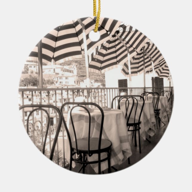 Quaint restaurant balcony, Italy Ceramic Tree Decoration (Front)