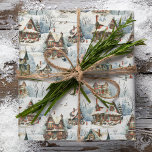 Quaint Rustic Snow-Covered Victorian Cottages Wrapping Paper<br><div class="desc">Lovely quaint seamless winter holiday pattern featuring cosy Victorian cottages covered in snow with stone walls,  rustic fences and tall pine trees.</div>