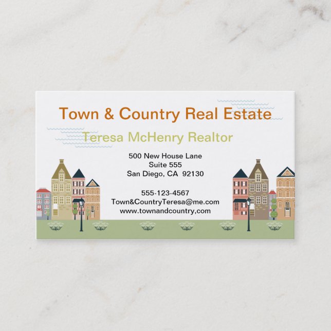 Quaint Village Street Real Estate Business Cards (Front)