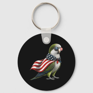 Quaker Parrot 4th Of July Aamerican Flag Patriotic Key Ring