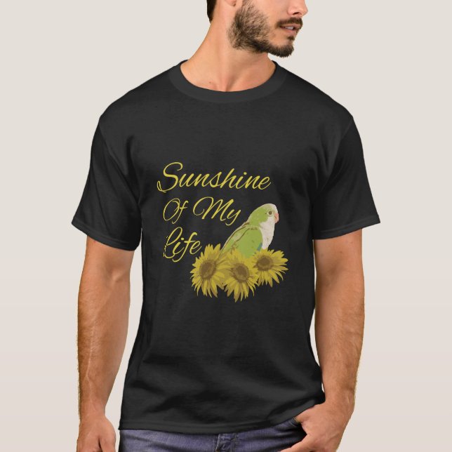 Quaker Parrot Green Monk Parakeet Sunshine Sunflow T-Shirt (Front)