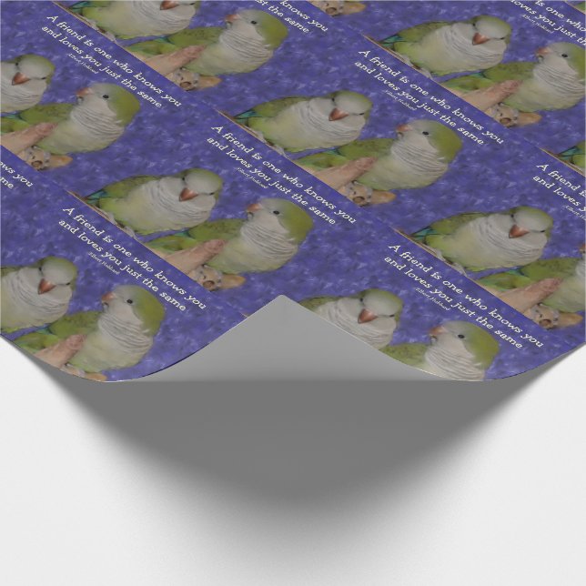 Quaker Parrot Pair Friendship Quote  Wrapping Paper (Corner)