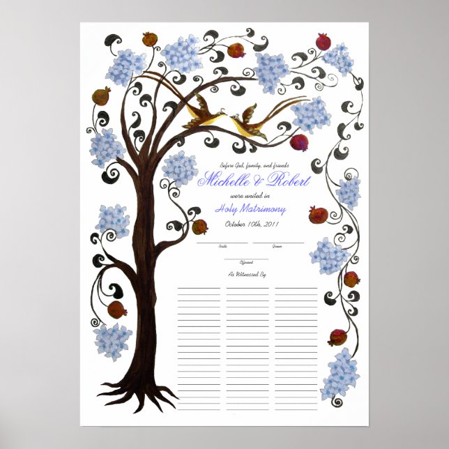 Quaker Wedding 60 guests, blue Tree of Life Poster (Front)