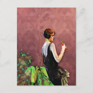 Qualida, 1920s Fashion in Green and Rose Postcard
